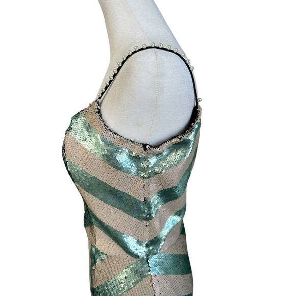 Johanna Ortiz Salon De Paris Jade Ivory Striped Sequin Dress Pearl Embellished 6 - Picture 4 of 12